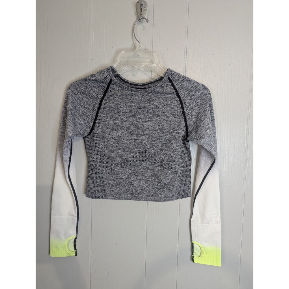 Pink Victorias Secret seamless long sleeve workout shirt crop top yellow gray M